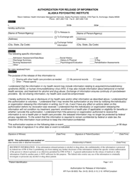 API Form 06-9003 Authorization for Release of Information - Alaska Psychiatric Institute - Alaska