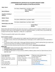 Document preview: Commemorative Certificate of Stillbirth Request Form - Alaska