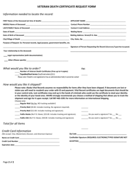 Veteran Death Certificate Request Form - Alaska, Page 2