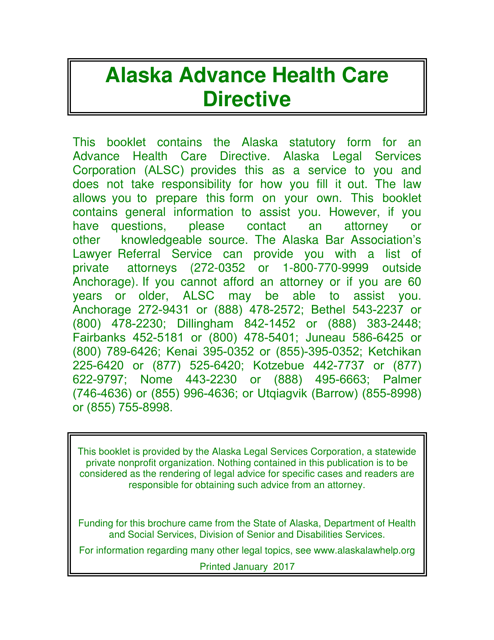 Advance Health Care Directive - Alaska Download Pdf