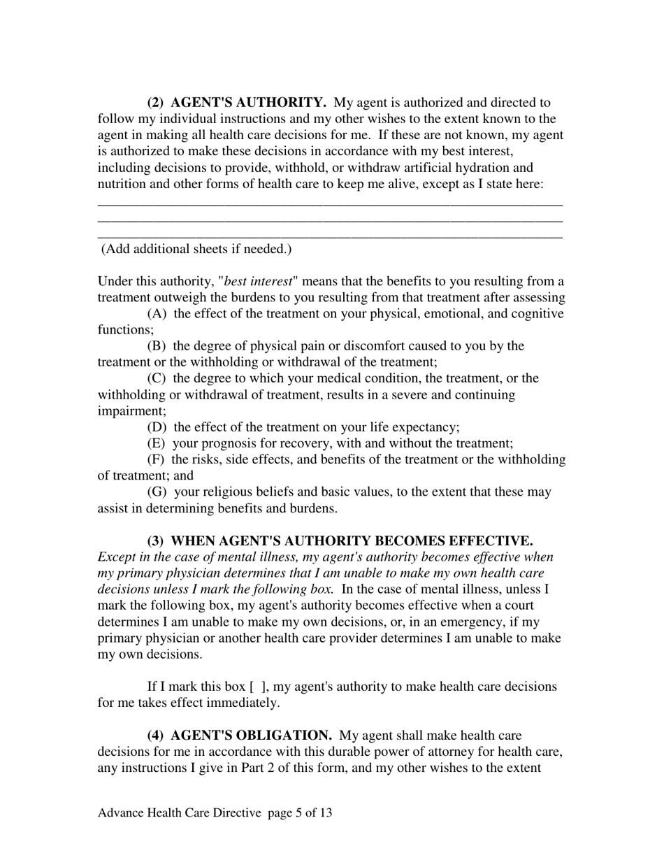 Advance Health Care Directive - Alaska, Page 5