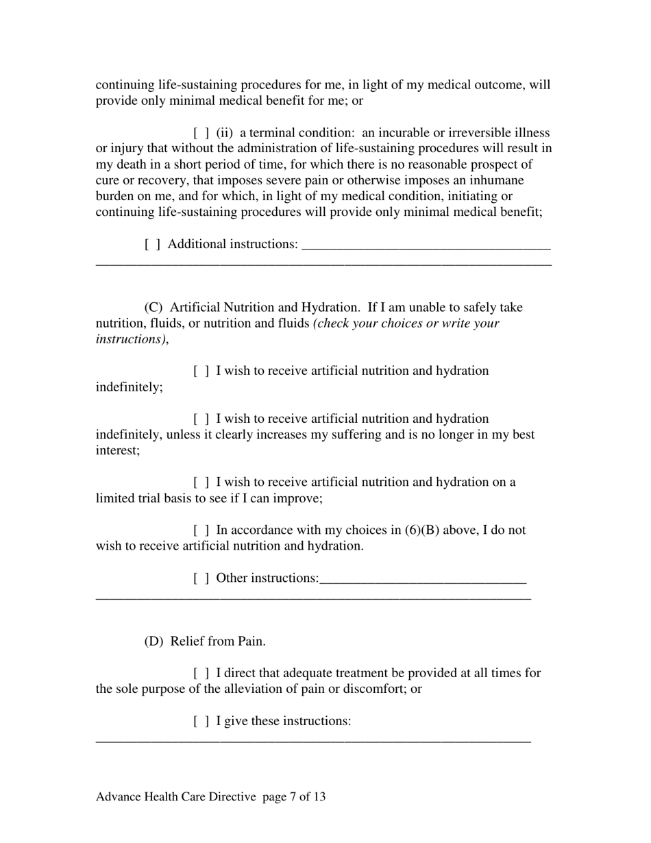 Advance Health Care Directive - Alaska, Page 7