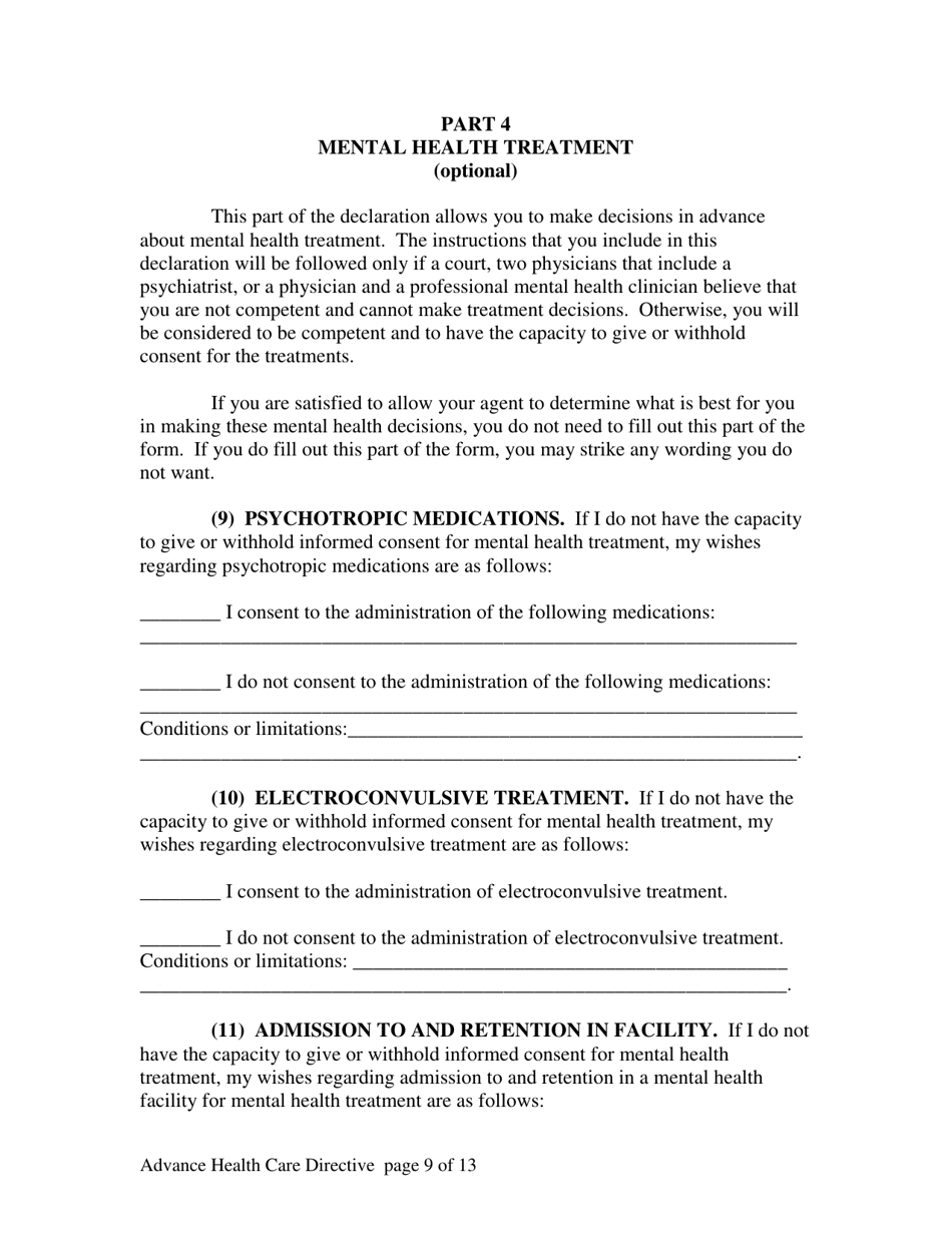 Advance Health Care Directive - Alaska, Page 9