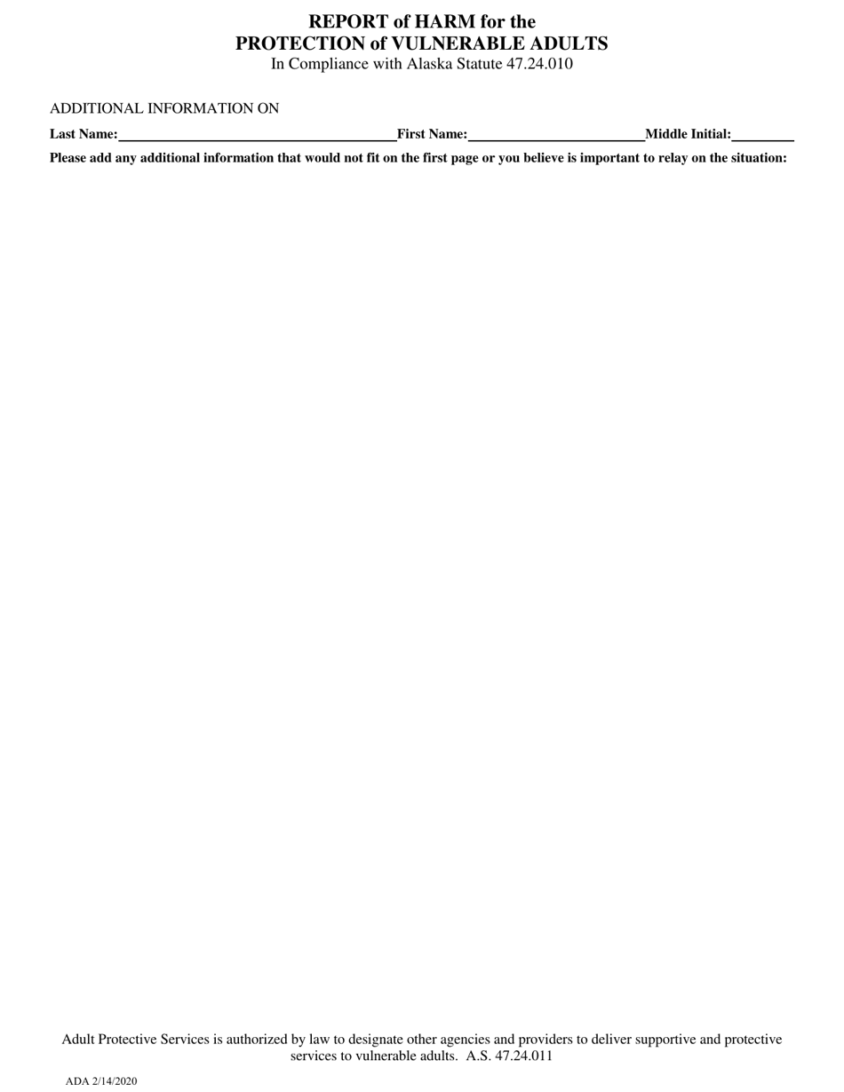 Report of Harm for the Protection of Vulnerable Adults - Alaska, Page 2