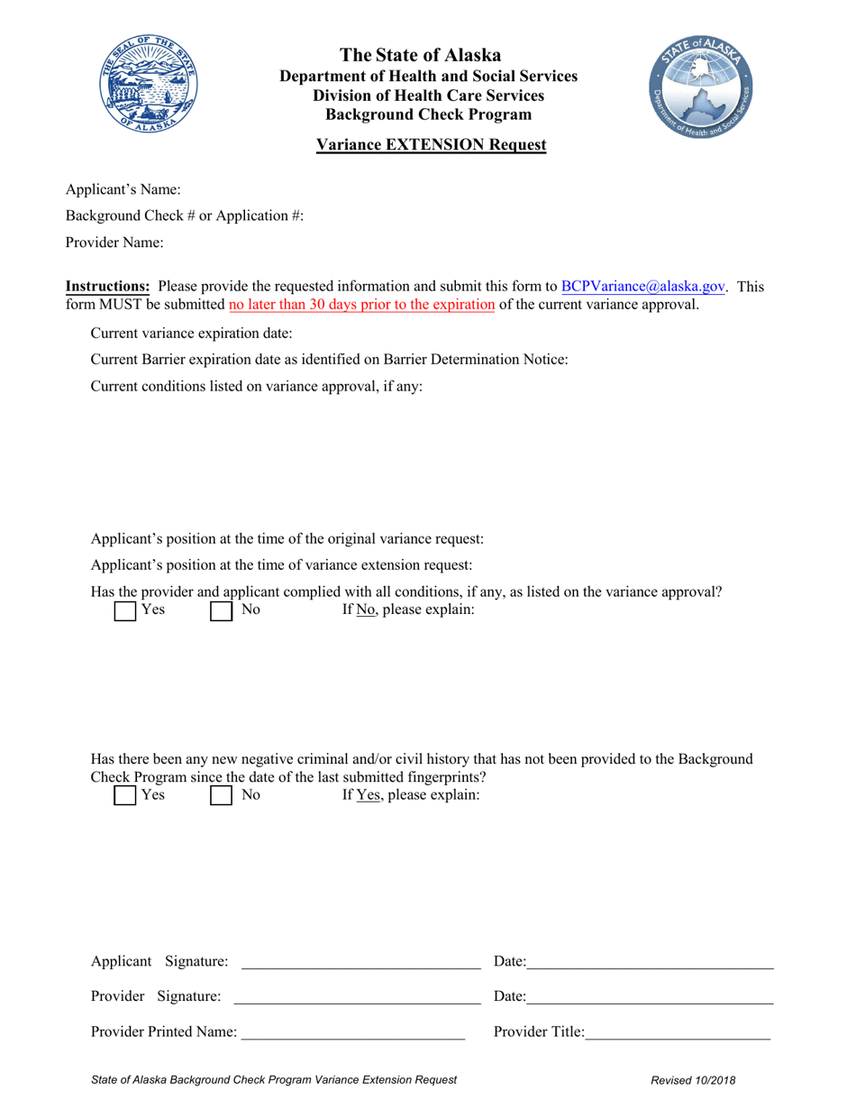 Variance Extension Request - Alaska, Page 1
