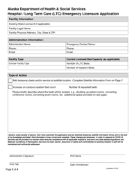 Hospital/Long Term Care (Ltc) Emergency Licensure Application - Alaska, Page 2