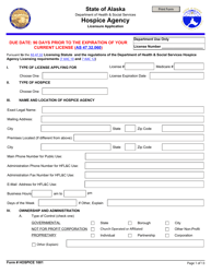 Document preview: Form Hospice1001 Hospice Agency Licensure Application - Alaska