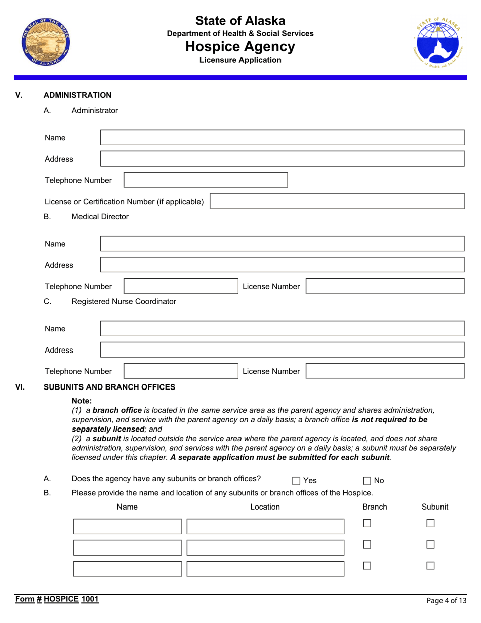 Form Hospice1001 Hospice Agency Licensure Application - Alaska, Page 4