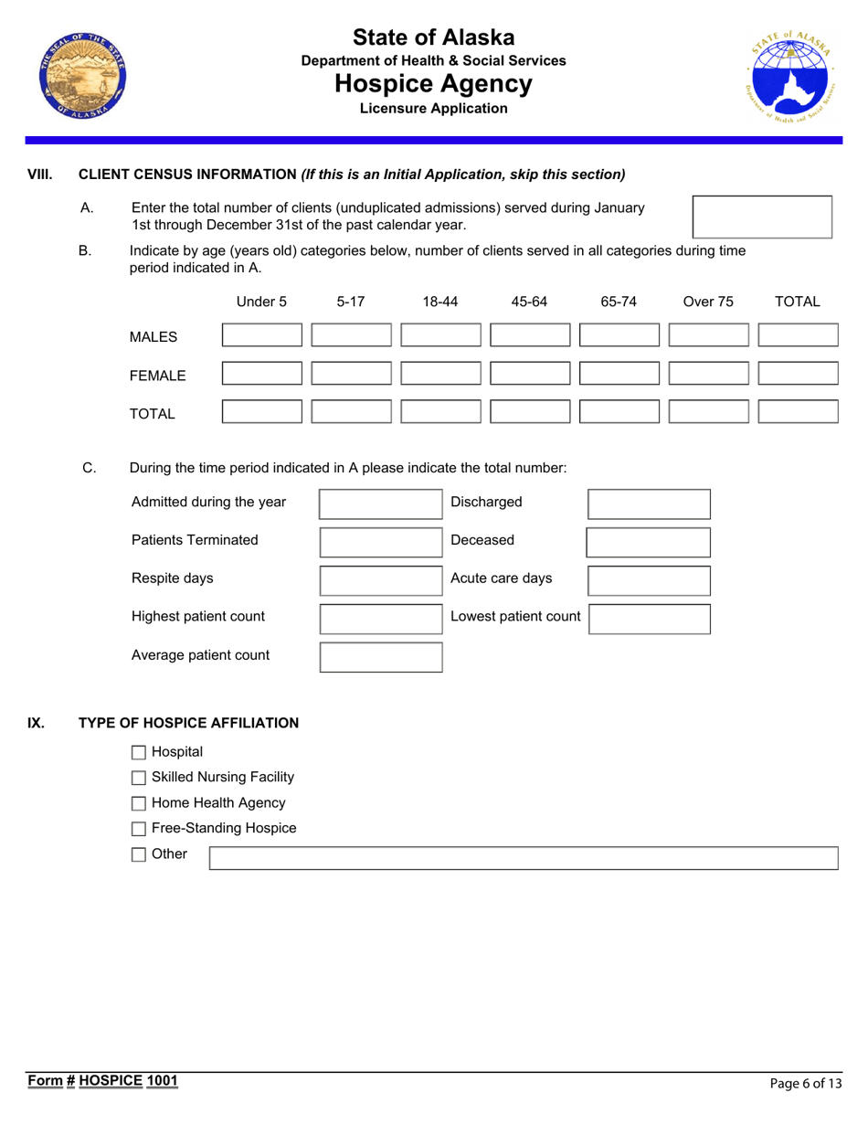 Form Hospice1001 Hospice Agency Licensure Application - Alaska, Page 6