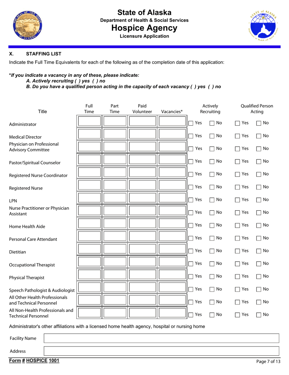 Form Hospice1001 Hospice Agency Licensure Application - Alaska, Page 7