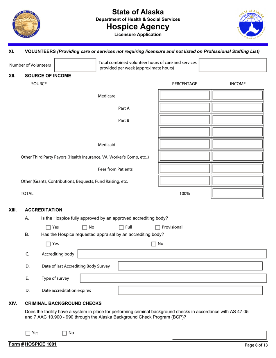 Form Hospice1001 Hospice Agency Licensure Application - Alaska, Page 8