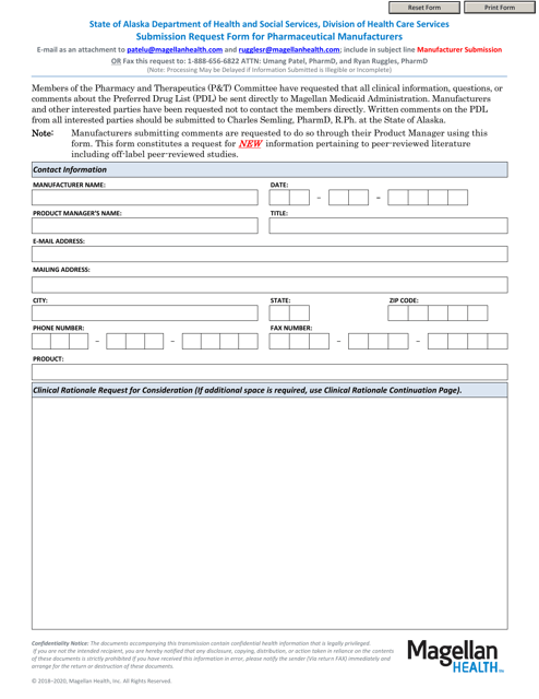 Submission Request Form for Pharmaceutical Manufacturers - Alaska Download Pdf