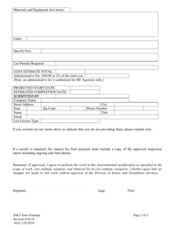 Form EM-5 Request for Cost Estimate - Door Accessibility - Alaska, Page 2