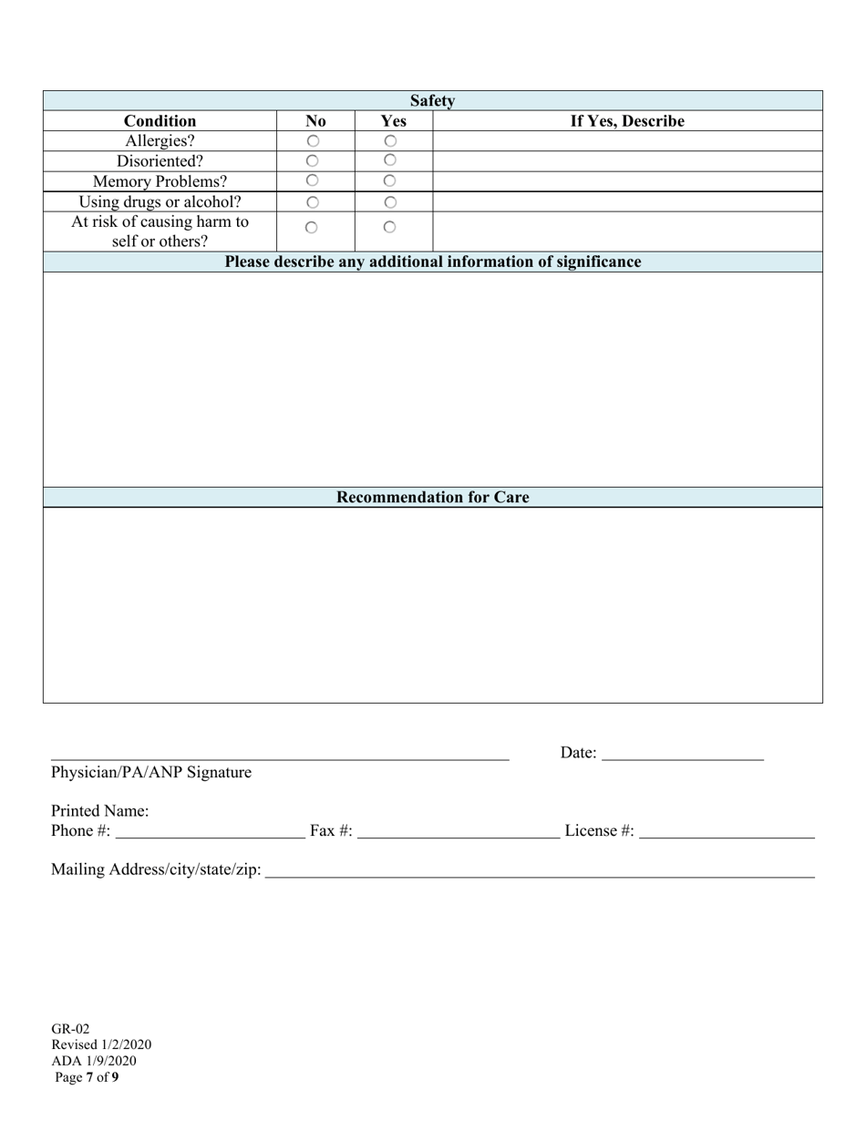 Form GR-02 Renewal Application for General Relief Assisted Living Care - Alaska, Page 7