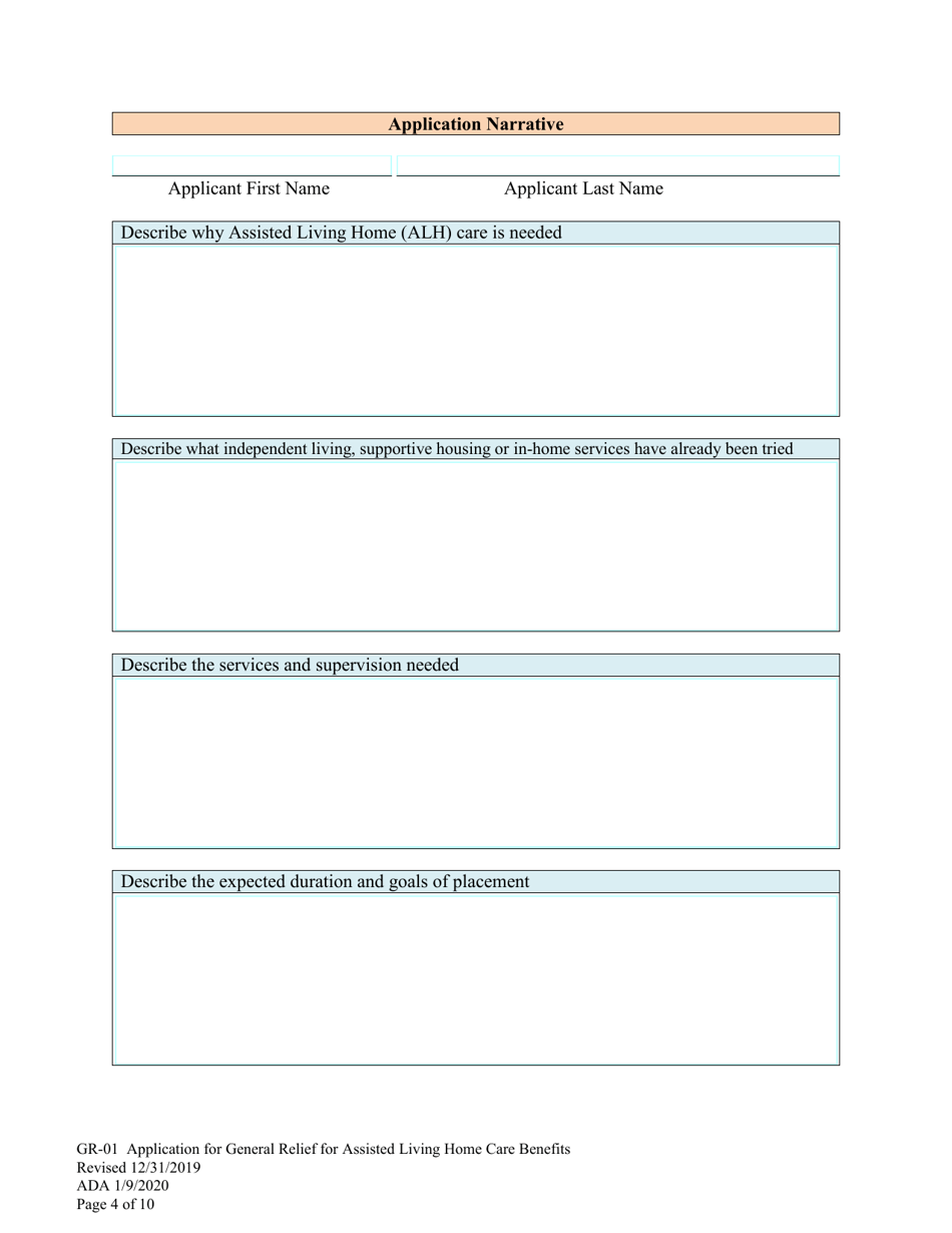 Form GR-01 Application for General Relief for Assisted Living Home Care Benefits - Alaska, Page 4