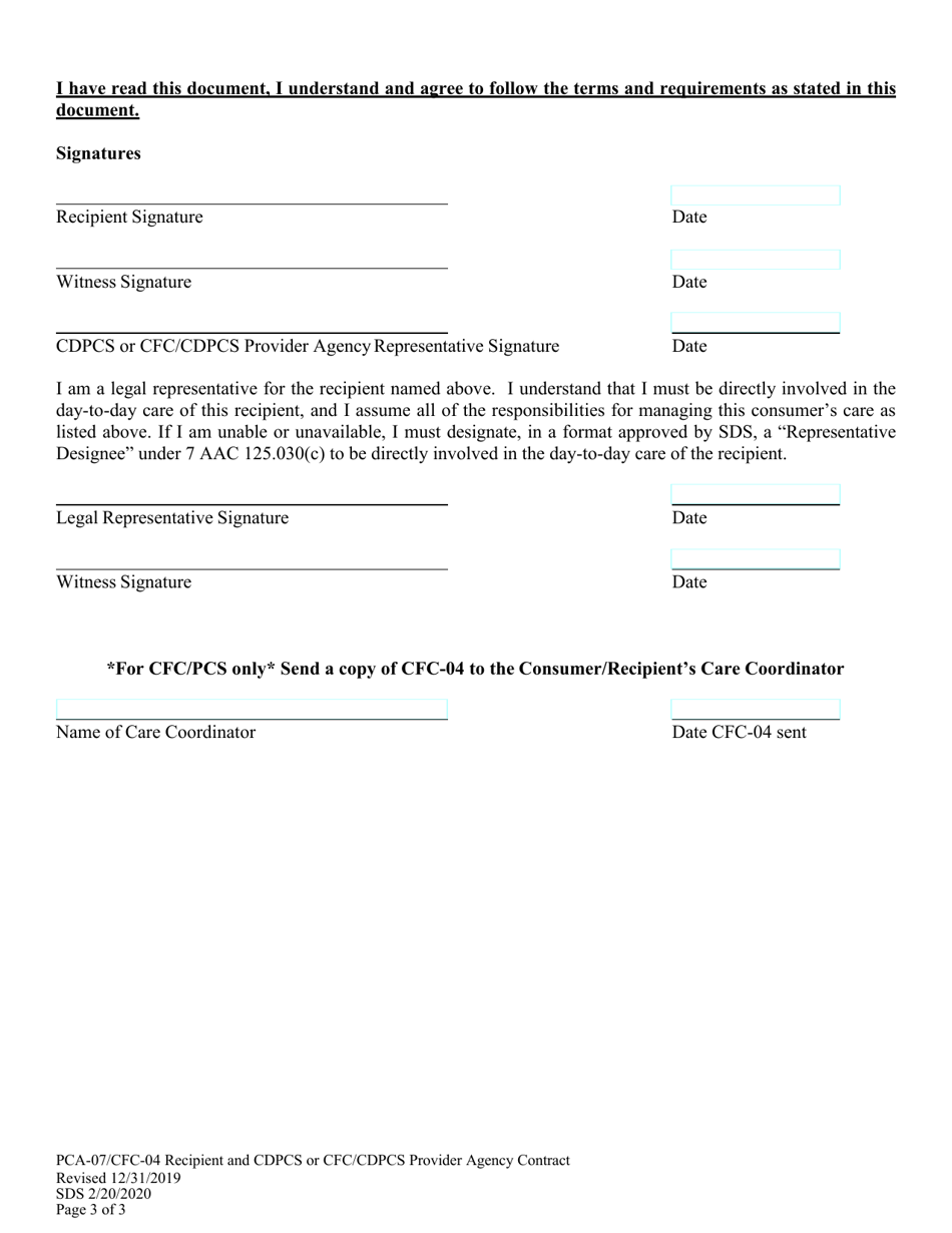 Form CFC-04 (PCA-07) Consumer Directed Personal Care Services (Cdpcs) and Community First Choice Consumer Directed Personal Care Services (Cfc / Cdpcs) Recipient and Cdpcs or Cfc / Cdpcs Provider Agency Contract - Alaska, Page 3