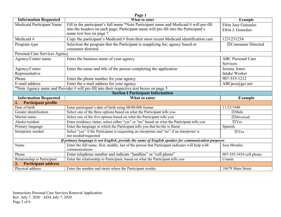 Instructions for Form PCA-08A Personal Care Services Renewal Application - Alaska, Page 2
