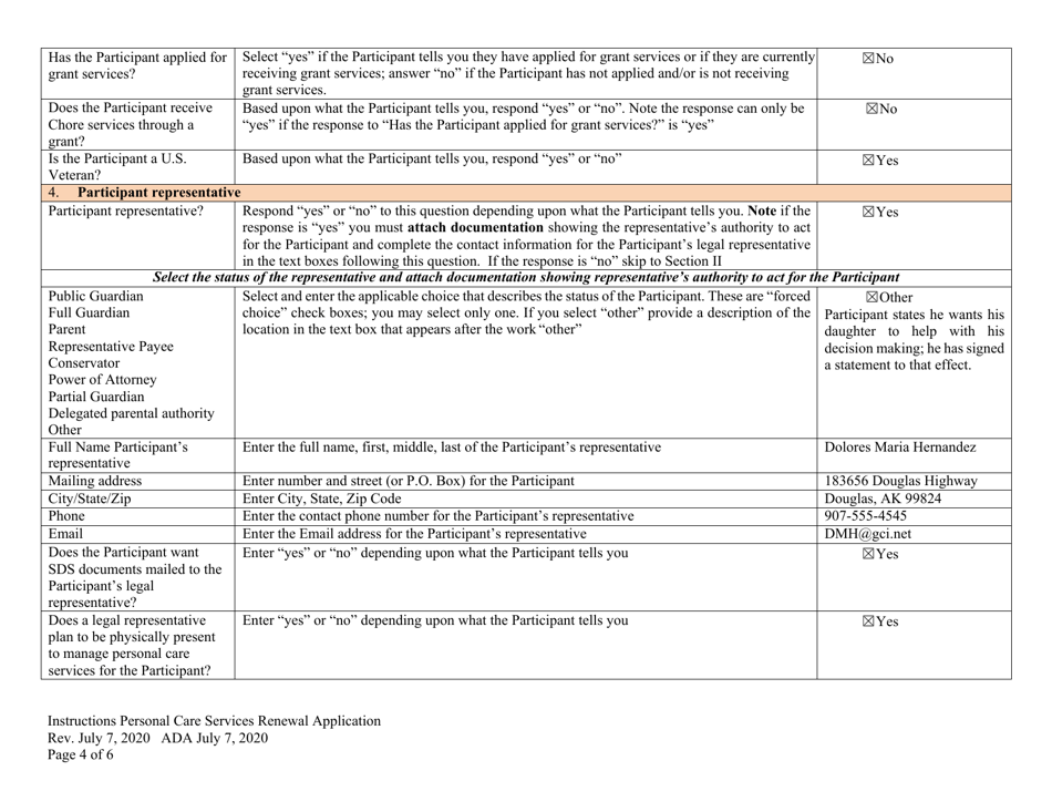 Instructions for Form PCA-08A Personal Care Services Renewal Application - Alaska, Page 4