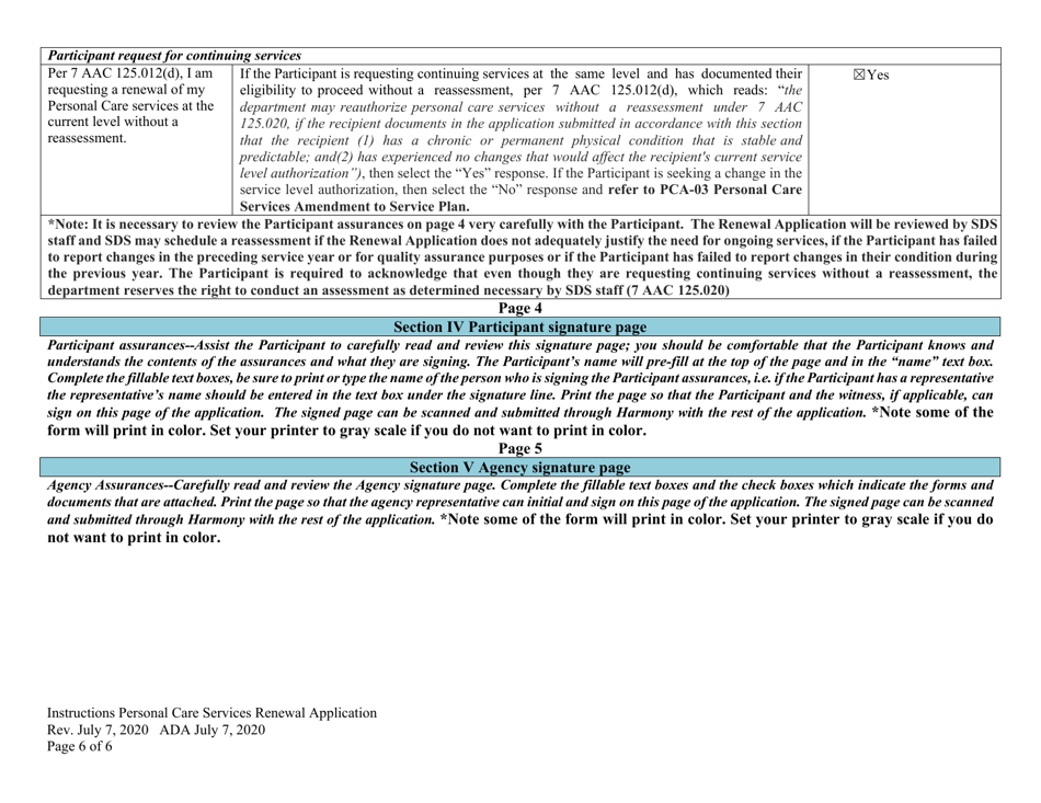 Instructions for Form PCA-08A Personal Care Services Renewal Application - Alaska, Page 6