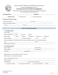 Document preview: Form PCA-08A Personal Care Services Renewal Application - Alaska
