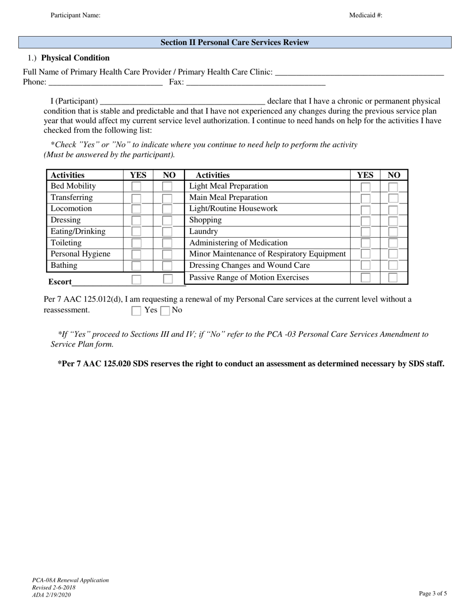 Form PCA-08A Personal Care Services Renewal Application - Alaska, Page 3
