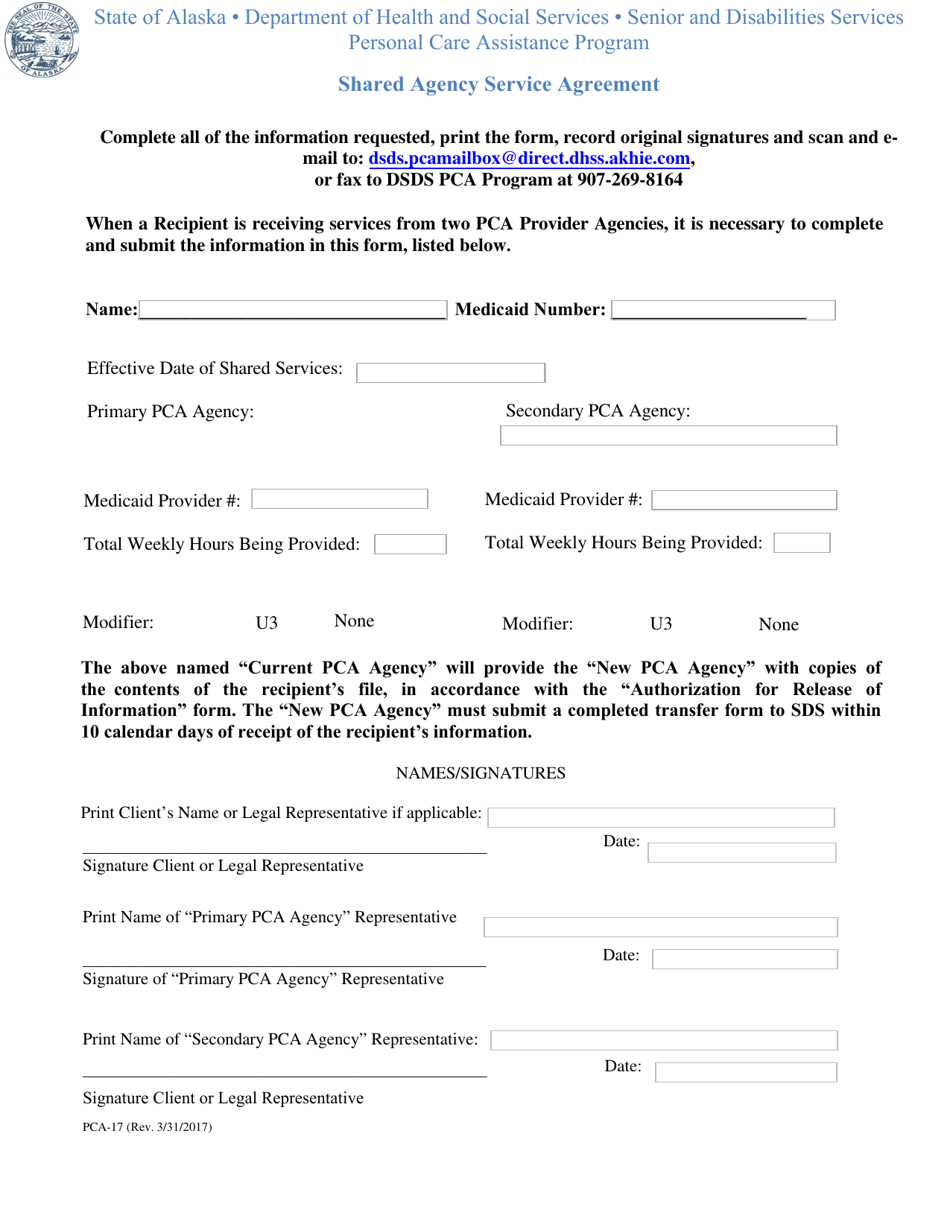 Form PCA-17 Shared Agency Service Agreement - Alaska, Page 1