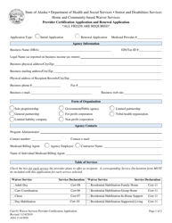Document preview: Form CERT-01 Waiver Services Provider Certification Application - Alaska