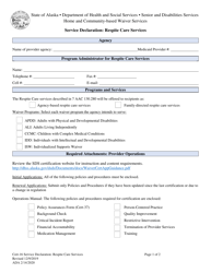 Document preview: Form CERT-16 Service Declaration: Respite Care Services - Alaska