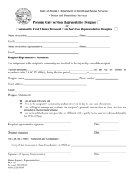 Document preview: Form PCA-10 Personal Care Services Representative Designee or Community First Choice Personal Care Services Representative Designee - Alaska