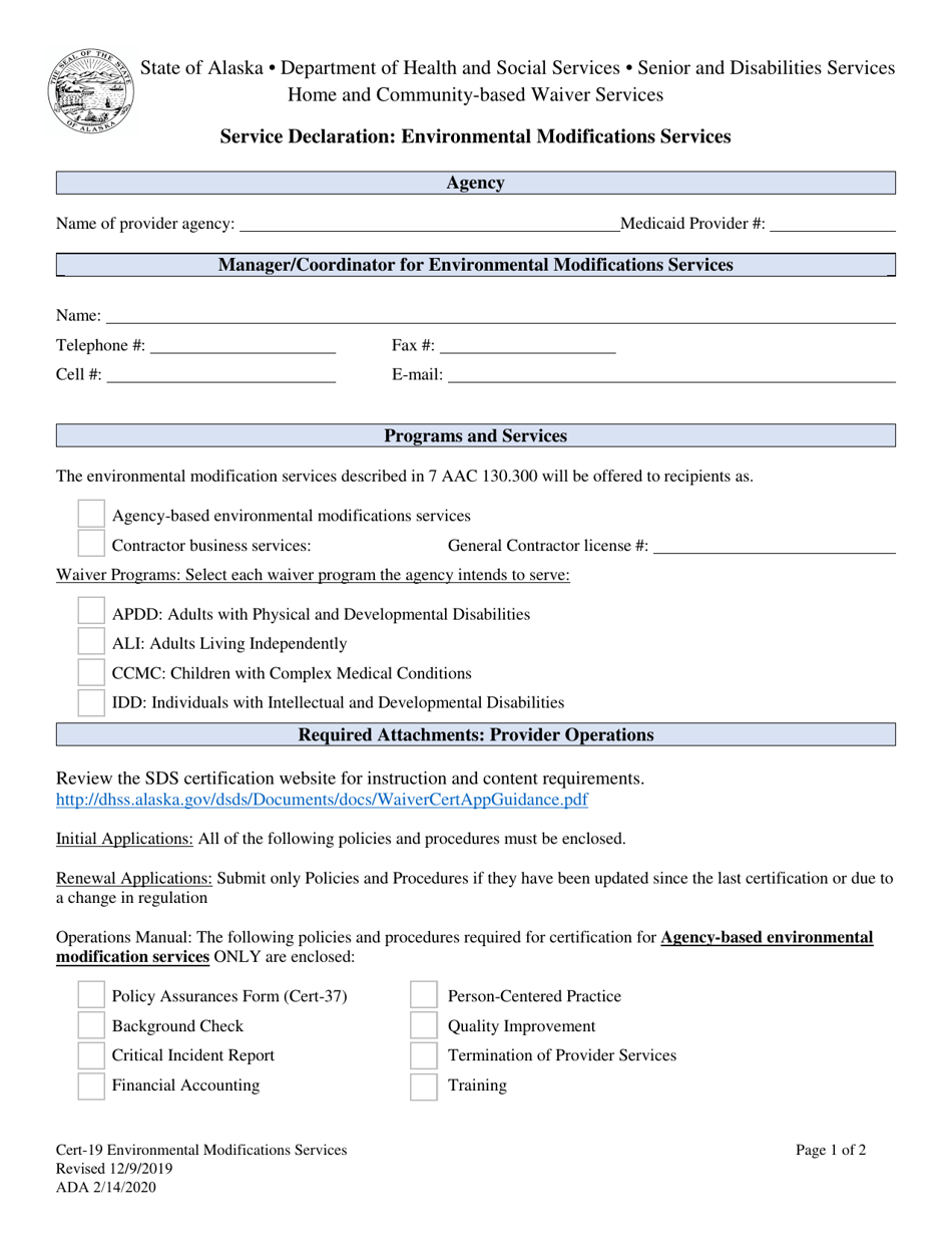 Form CERT-19 - Fill Out, Sign Online and Download Fillable PDF, Alaska ...