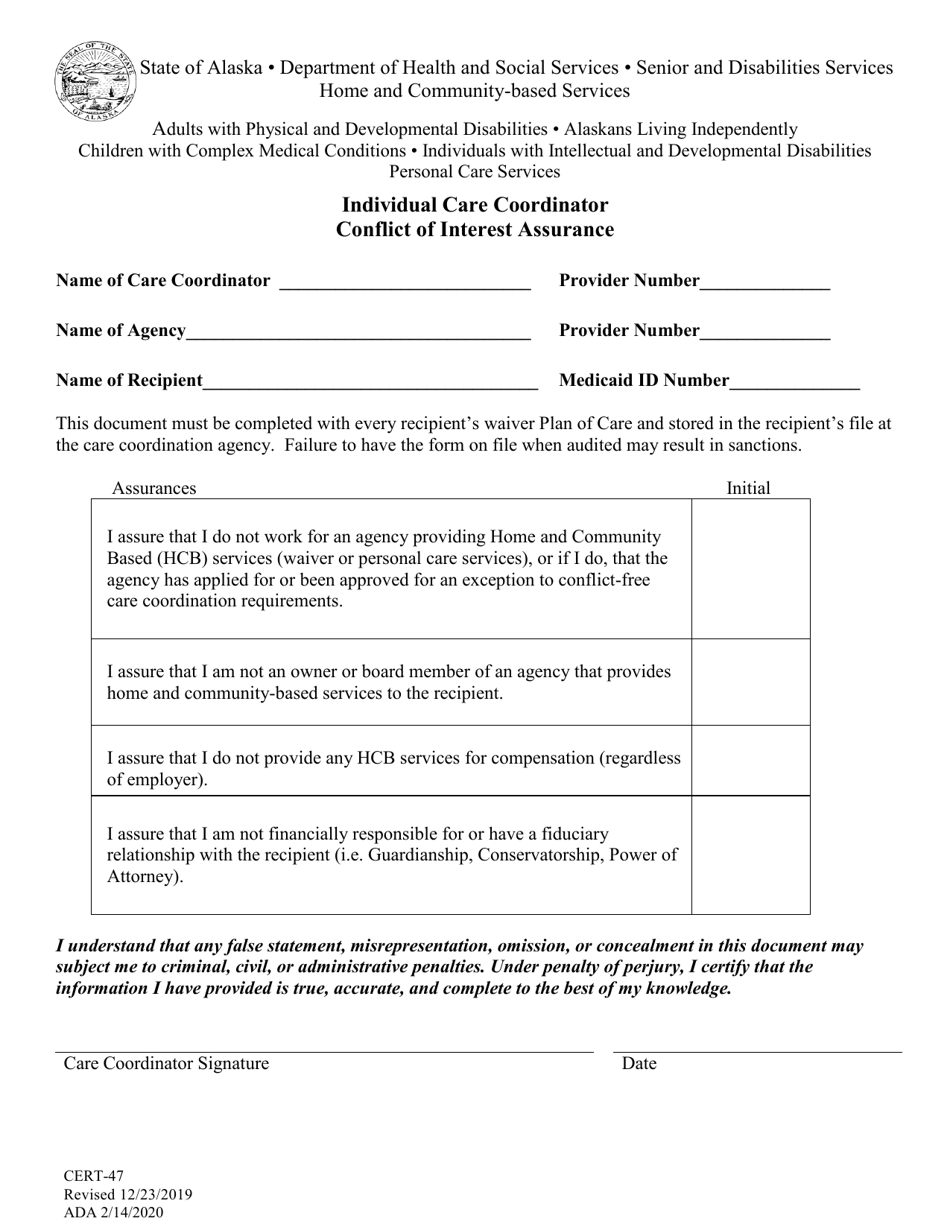 Form CERT 47 Fill Out Sign Online and Download Fillable PDF Alaska