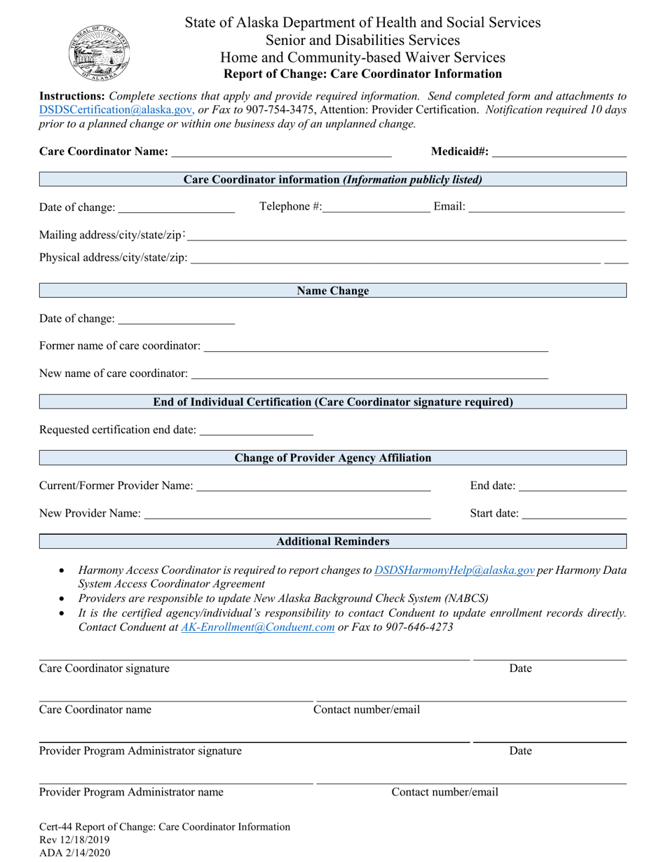 Form CERT 44 Fill Out Sign Online and Download Fillable PDF Alaska