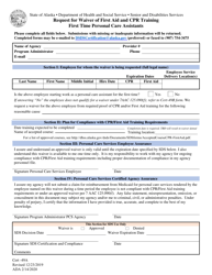Document preview: Form CERT-49A Request for Waiver of First Aid and Cpr Training First Time Personal Care Assistants - Alaska