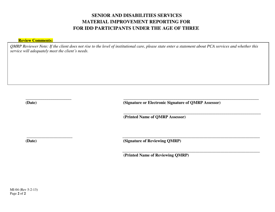 Form MI-04 Material Improvement Reporting for Idd Participants Under the Age of Three - Alaska, Page 2