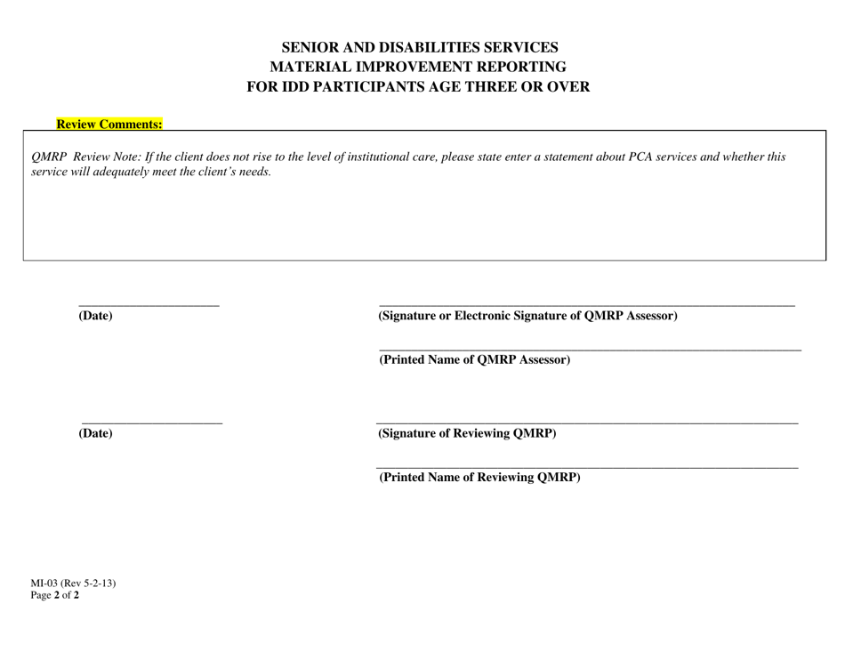 Form MI-03 Material Improvement Reporting for Idd Participants Age Three or Over - Alaska, Page 2