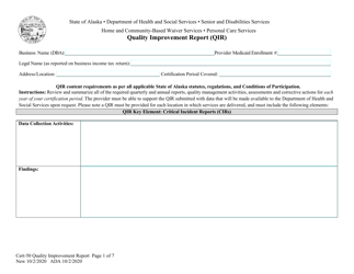 Form CERT-50 &quot;Quality Improvement Report (Qir)&quot; - Alaska