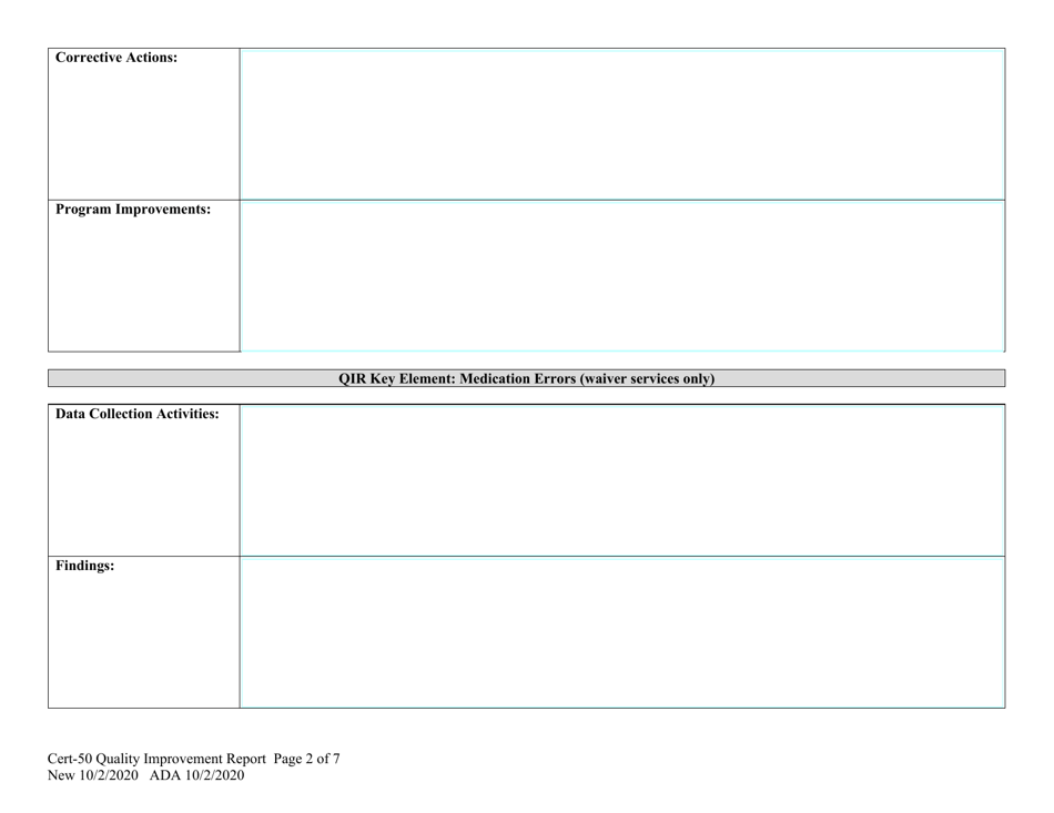 Form CERT-50 Quality Improvement Report (Qir) - Alaska, Page 2