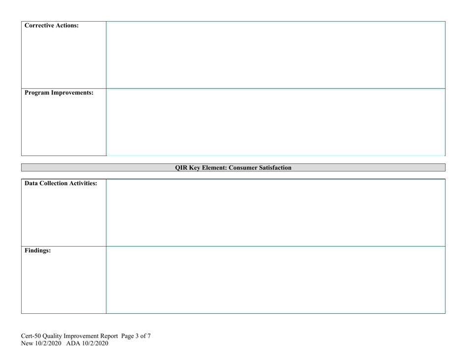 Form CERT-50 Quality Improvement Report (Qir) - Alaska, Page 3