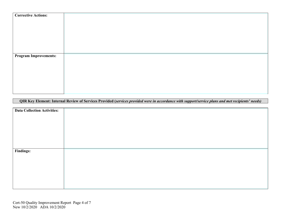 Form CERT-50 Quality Improvement Report (Qir) - Alaska, Page 4