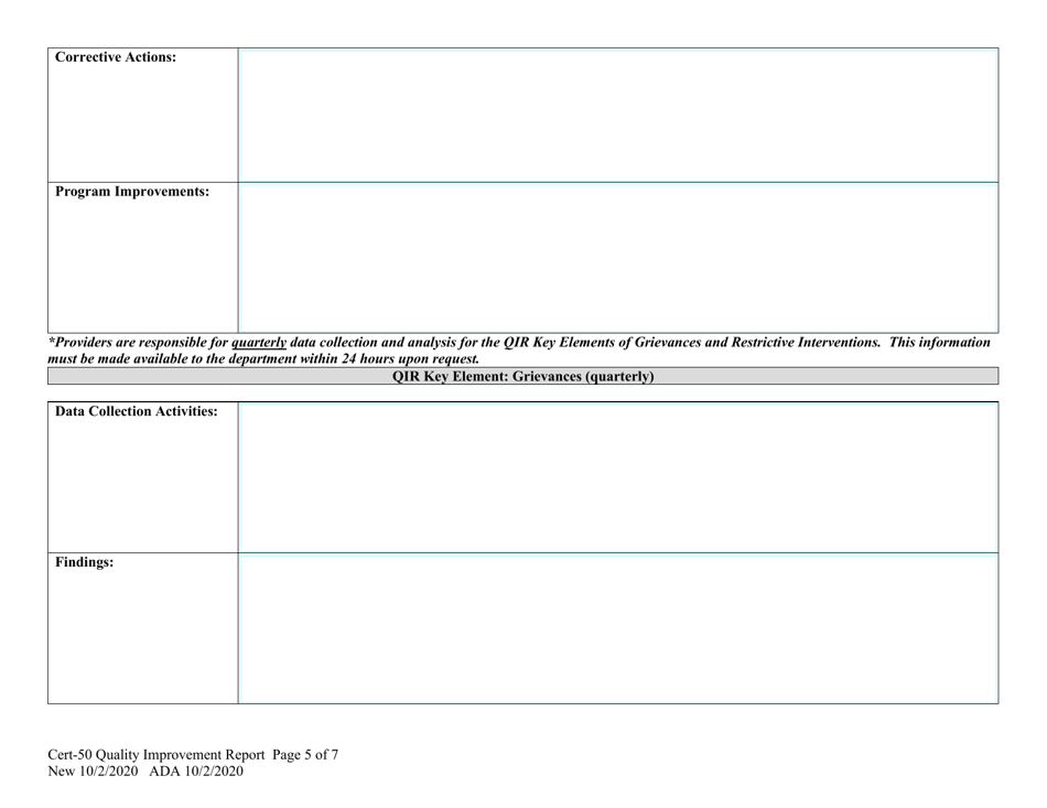 Form CERT-50 Quality Improvement Report (Qir) - Alaska, Page 5