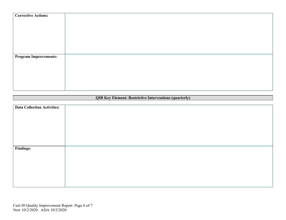 Form CERT-50 Quality Improvement Report (Qir) - Alaska, Page 6