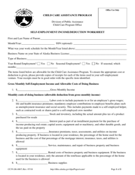 Form CC39 Self-employment Income/Deduction Worksheet - Alaska