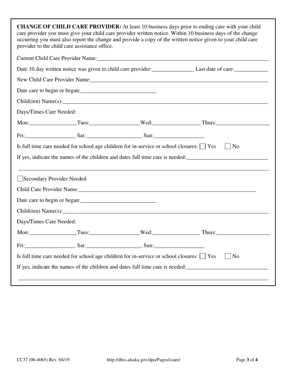 Form CC37 Family Report of Change - Alaska, Page 3