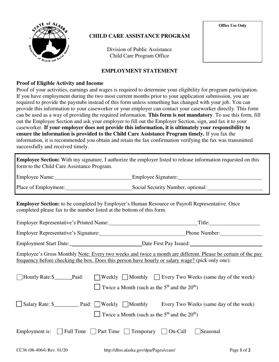 Form CC36 Employment Statement - Alaska, Page 1