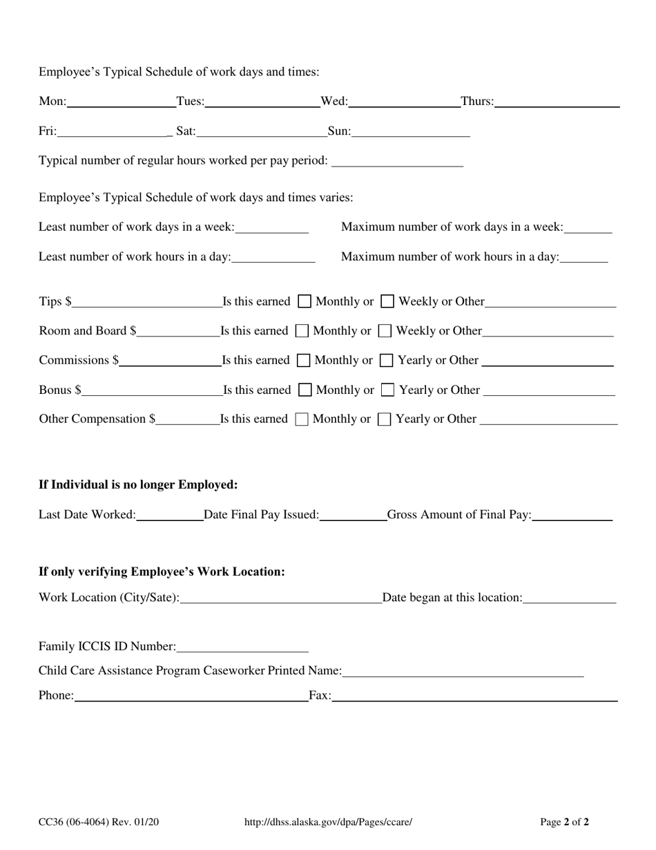 Form CC36 Employment Statement - Alaska, Page 2