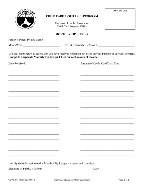 Form CC38 Monthly Tip Ledger - Alaska
