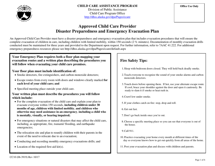 Form CC10 Approved Child Care Provider Disaster Preparedness and Emergency Evacuation Plan - Alaska