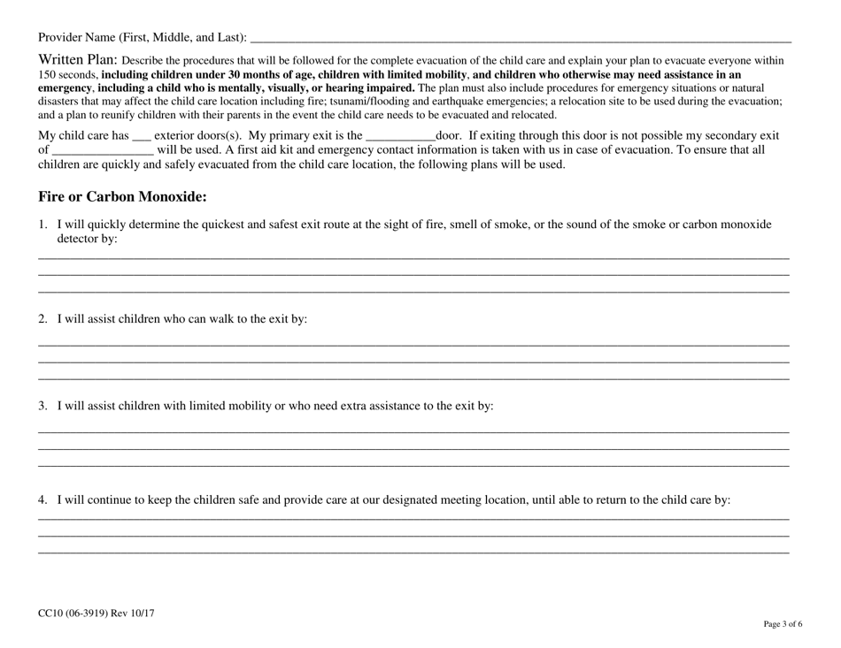 Form CC10 Approved Child Care Provider Disaster Preparedness and Emergency Evacuation Plan - Alaska, Page 3