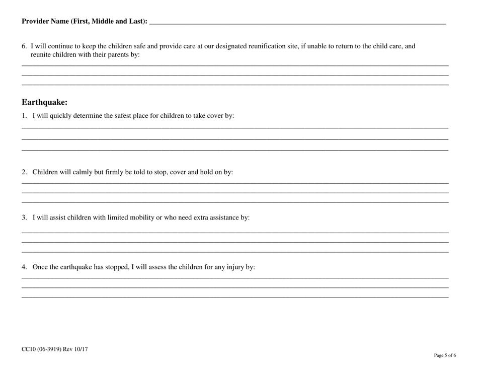 Form CC10 Approved Child Care Provider Disaster Preparedness and Emergency Evacuation Plan - Alaska, Page 5