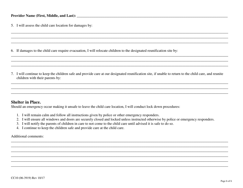 Form CC10 Approved Child Care Provider Disaster Preparedness and Emergency Evacuation Plan - Alaska, Page 6